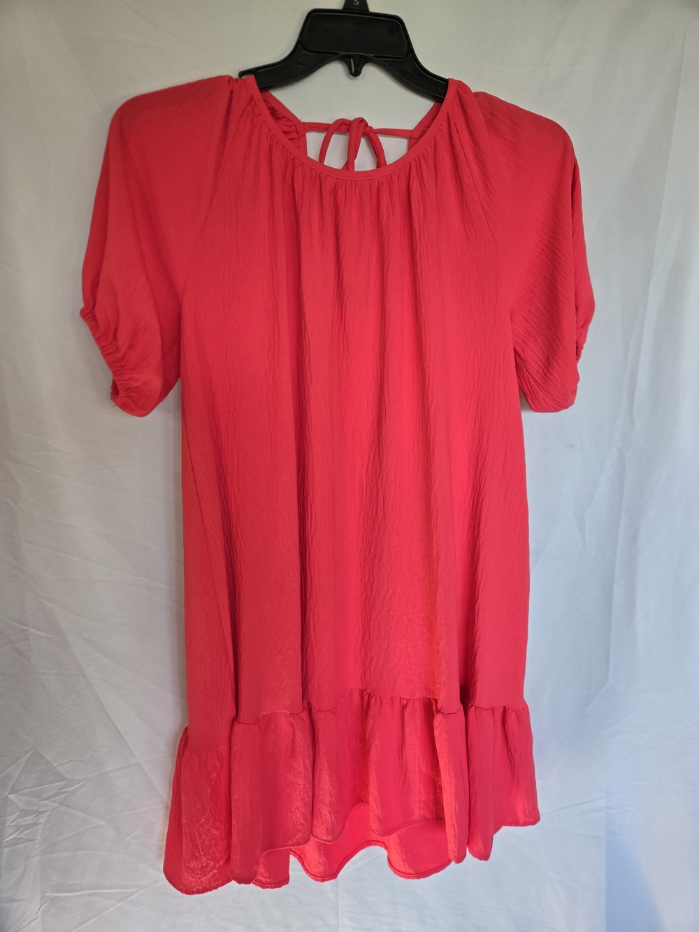 Coral Short-Sleeve Mini Dress with Tie-Back Detail